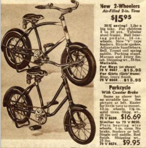 Boys and girls bike ad for $15.95.  or with Coaster Break for more.